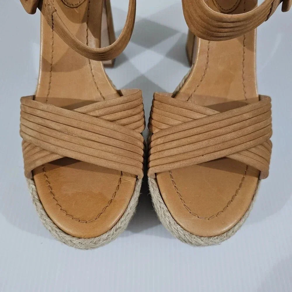 Schutz Blisse Platform Sandal Womens 10.5 Caramel Brown Suede Chunky Block Heel